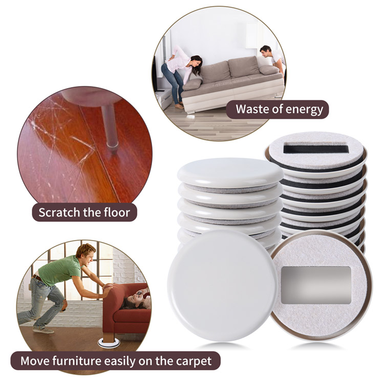 Furniture Sliders Reusable Round Movers Plastic Movers Value Pack Felt Pads for Carpet