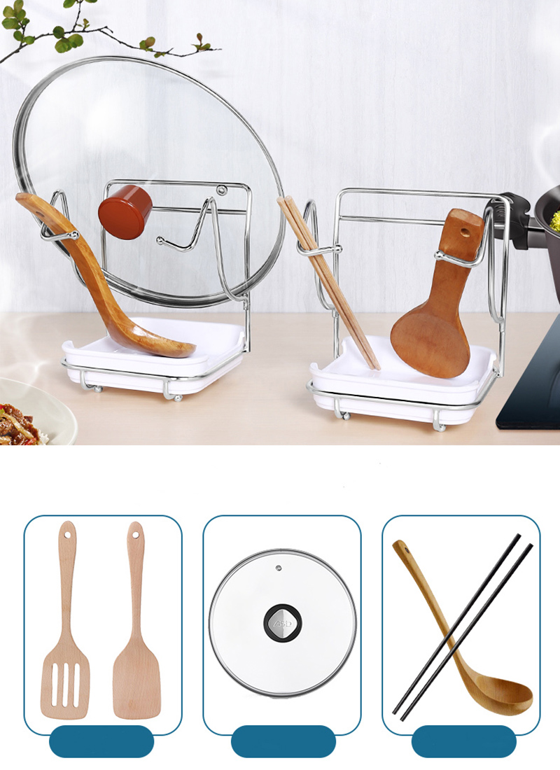 Pot Lid Rack Spoon Rest Holder Fork Spatula Stand Stainless Steel Pan Lid Organizer Kitchen Storage Racks & Shelving Units