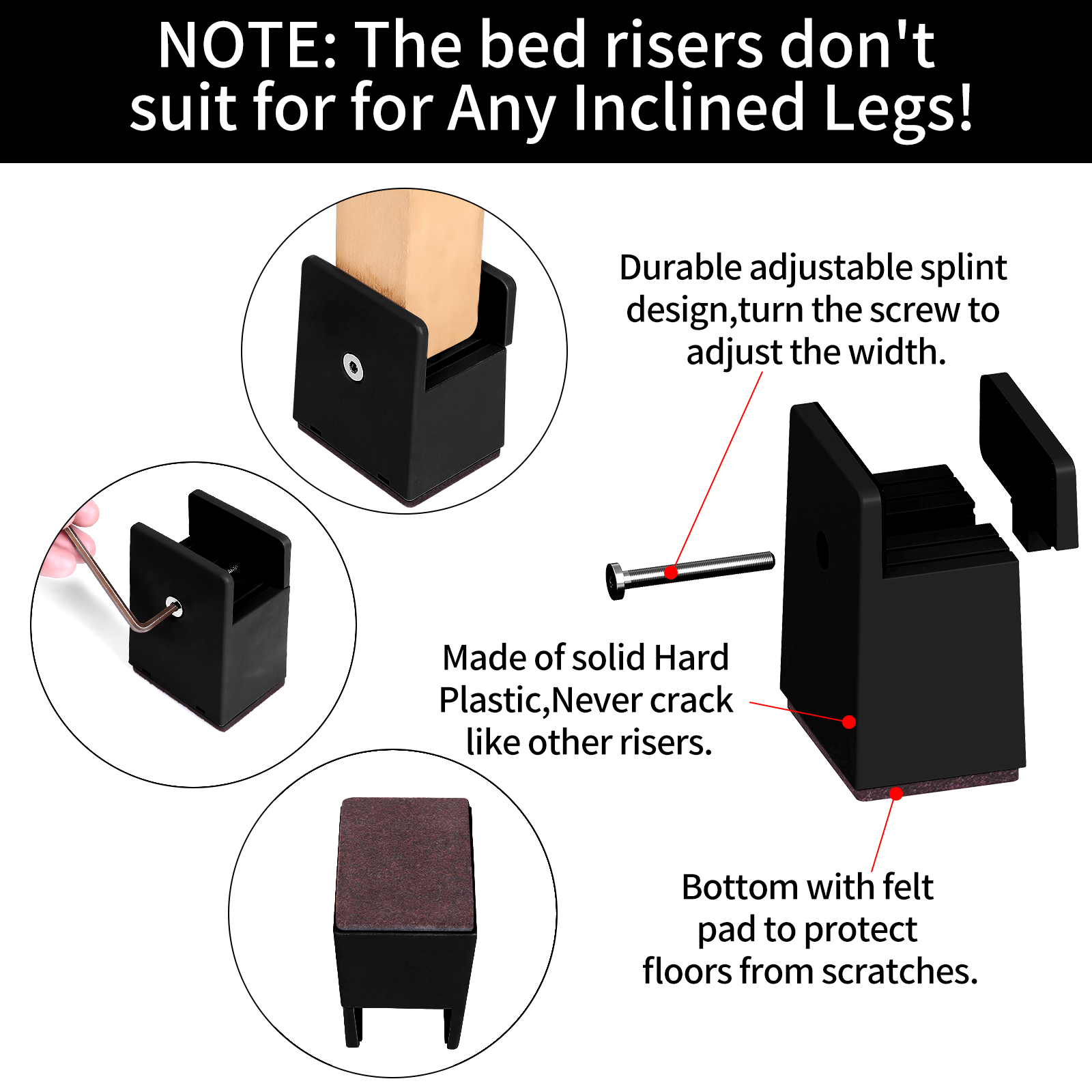4PCS Bed Risers Furniture Riser Heavy Duty Bed Lifts Adjustable Bed Furniture Frame Risers