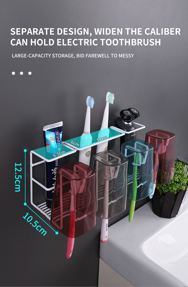 Toothbrush Holder Wall Hanger Self Adhesive Heavy Duty Cup Storage Rack Bathroom Toothpaste Cleanser Stand Accessories Organizer