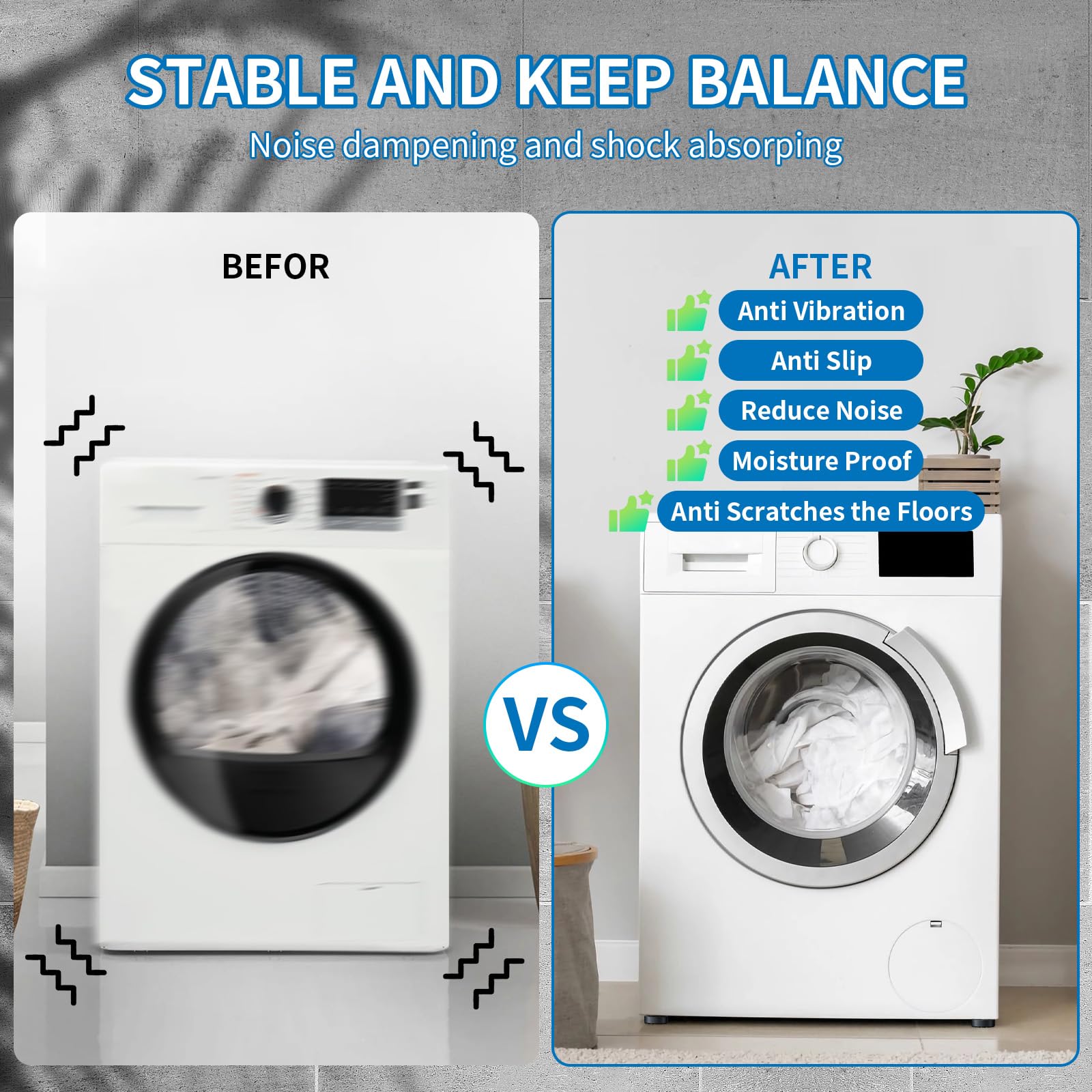 Custom Anti-Vibration Pads for Electric Washer and Dryer Rubber Foot Pad Base for Anti-Vibration and Anti-Walk Features