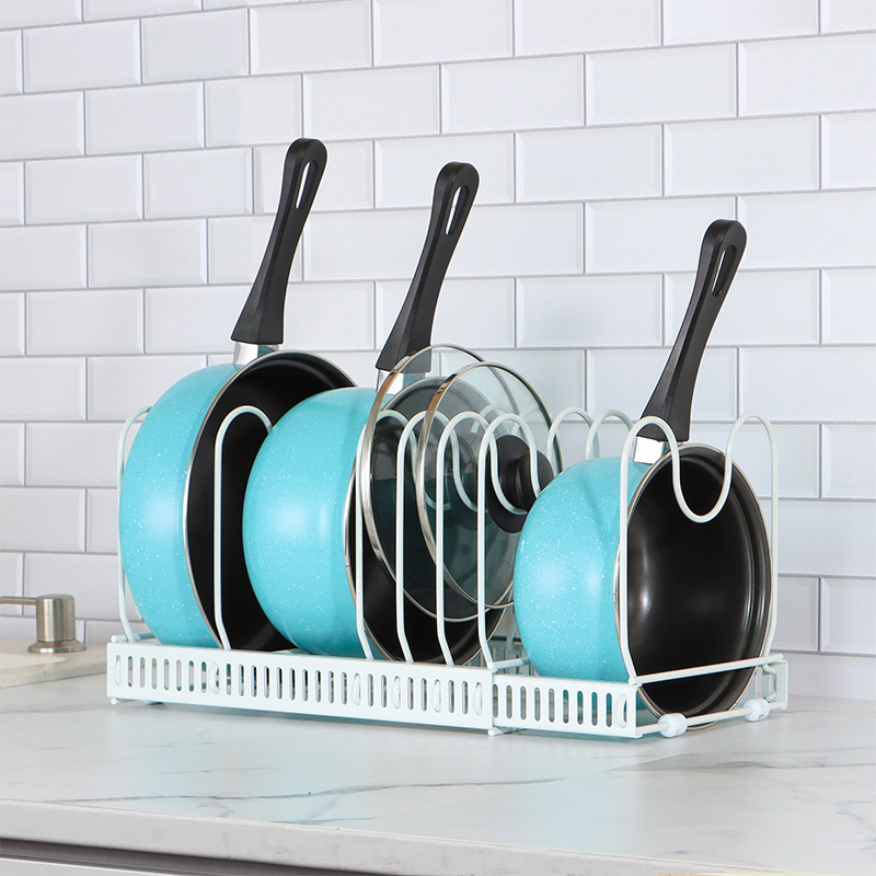 Sliding Pan and Round Pot Lid Cover Holder Organizer Storage Rack Expandable Pot Holder Pot and Pan Holder
