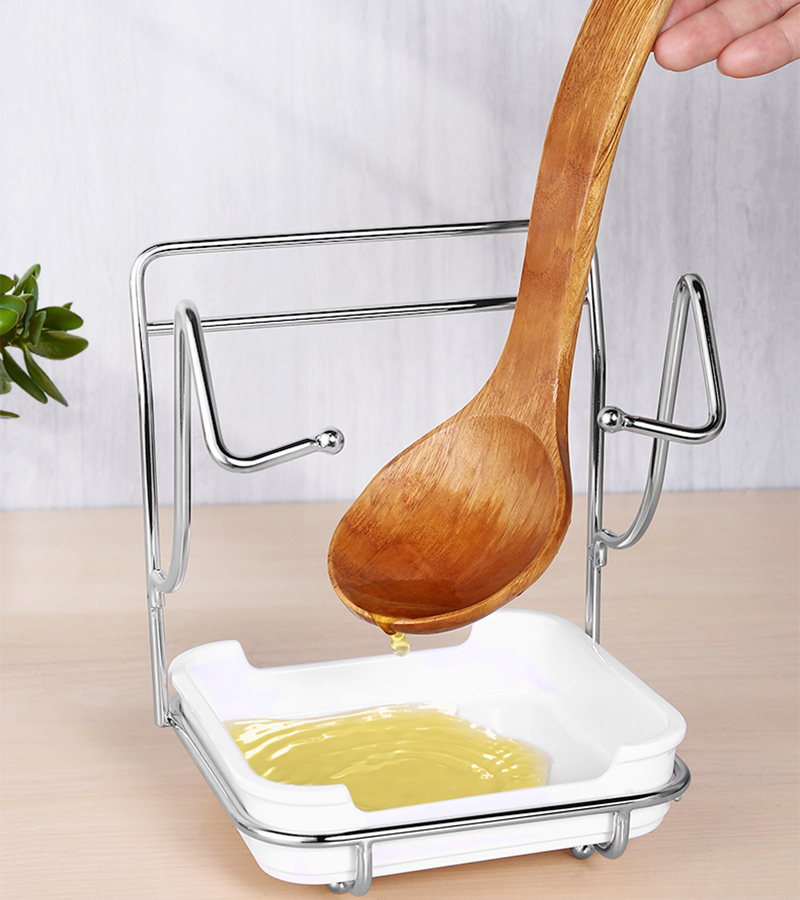 Pot Lid Rack Spoon Rest Holder Fork Spatula Stand Stainless Steel Pan Lid Organizer Kitchen Storage Racks & Shelving Units