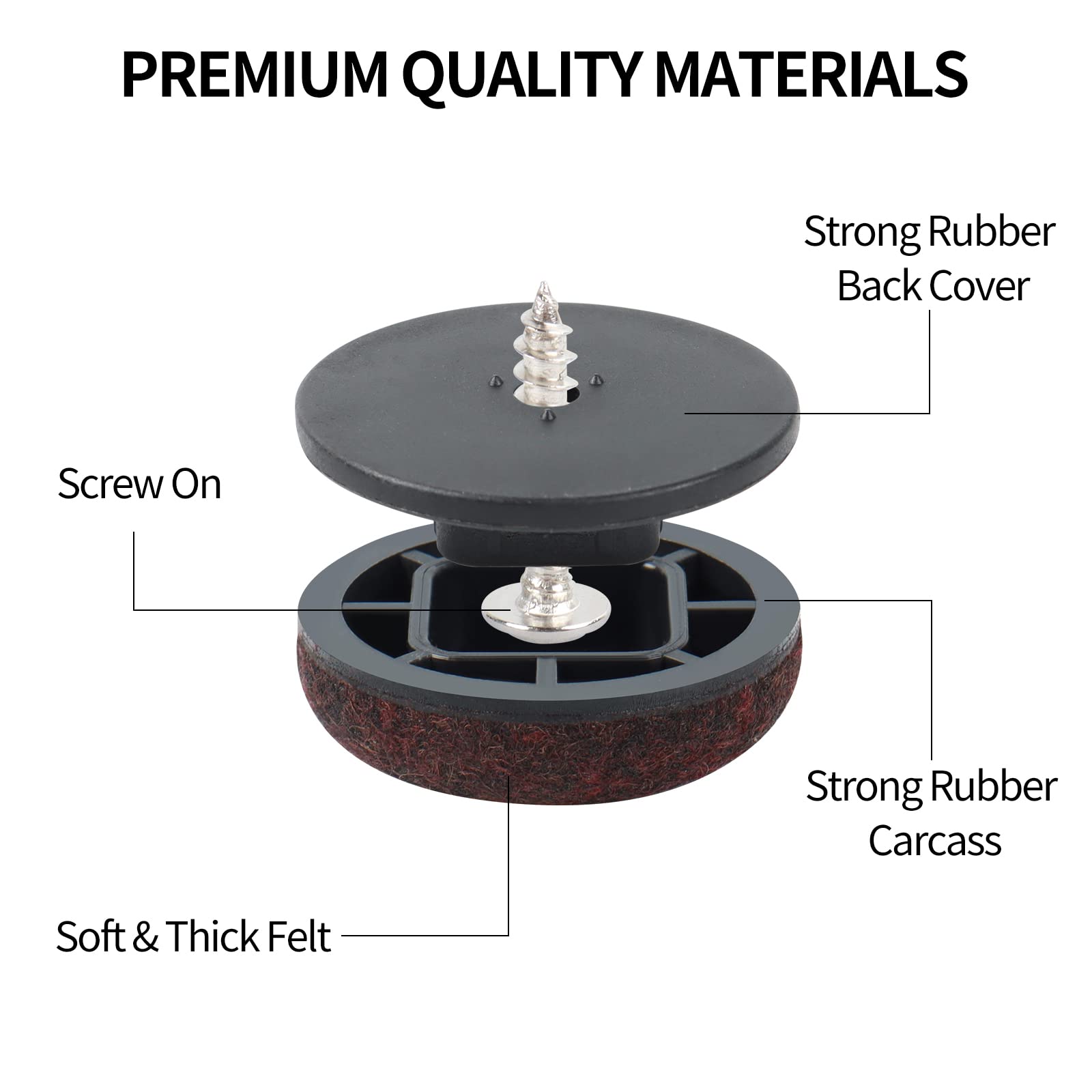 Square Furniture Glides Nail-On Slider for Hardwood Dining Wooden Furniture PTFE Chair Leg Floor Protectors Rubber Felt Material