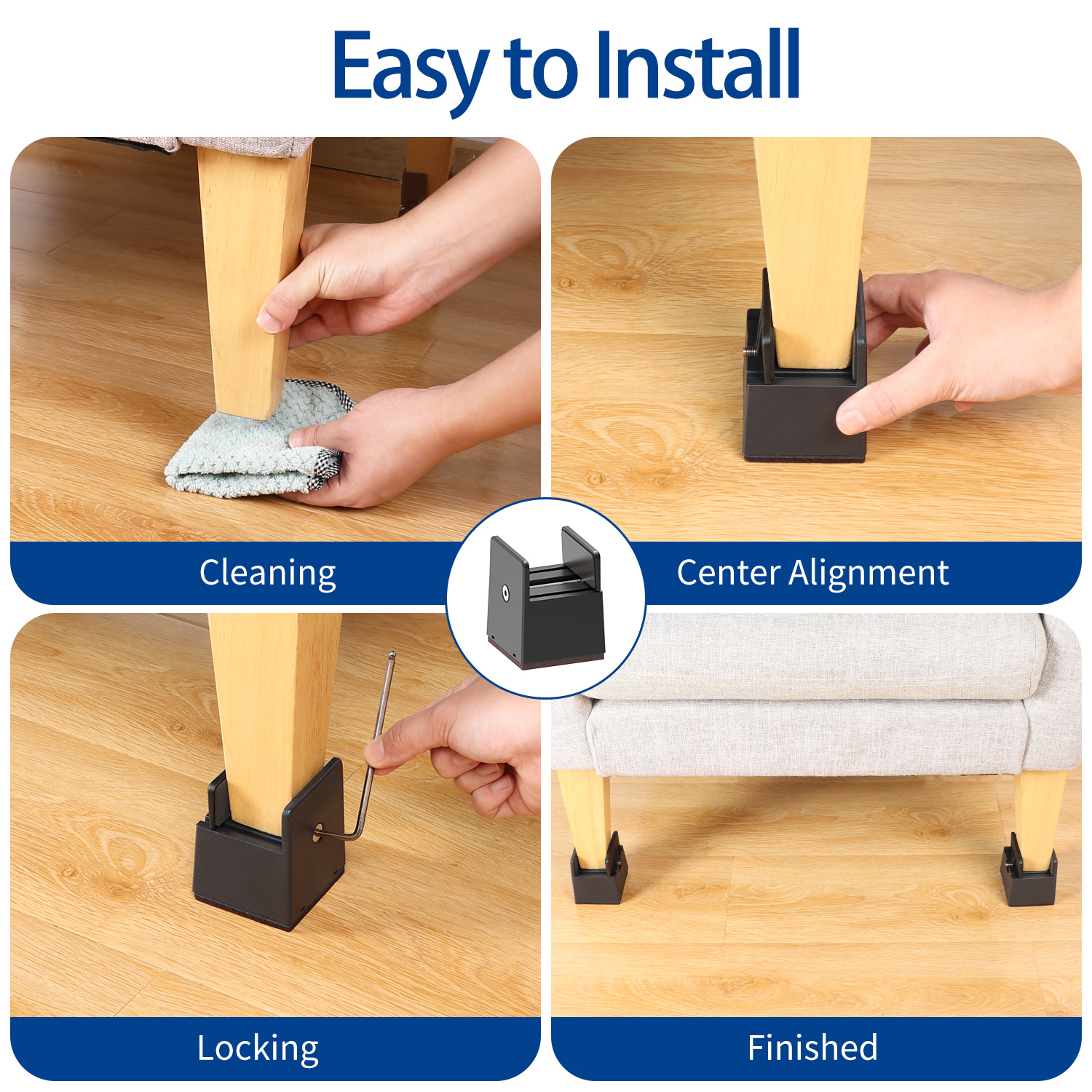 Adjustable Bed Risers with Screw Clamp, Couch Risers Fit for Furniture Thickness 0-1.5 in Duty Risers for Sofa Desk Chair
