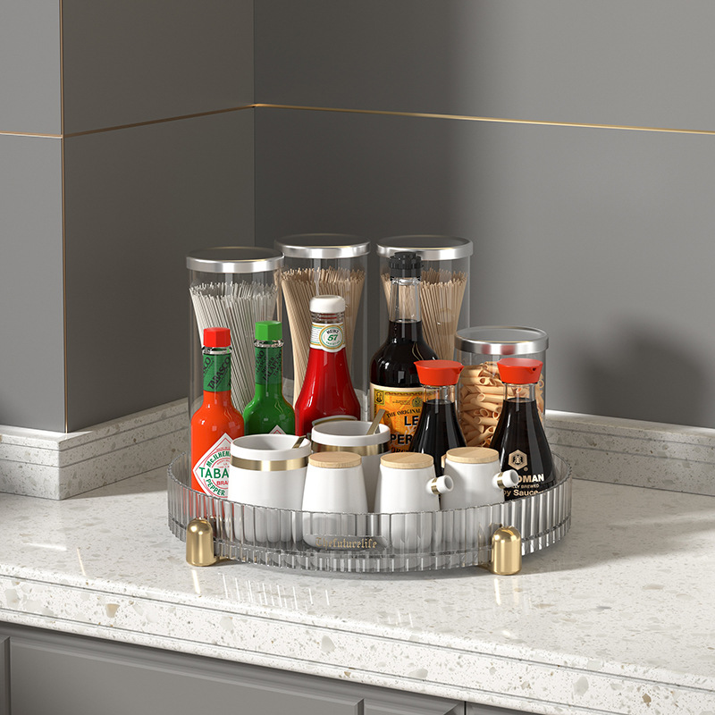 Vegetable Fruit Storage Basket Kitchen Cabinet Organizer Seasoning Spice Rack Rotating Kitchen Shelf Rotating Spice Rack