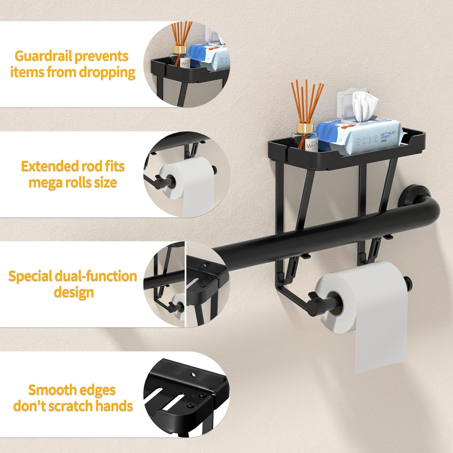 New Design Metal Stainless Steel Black Cell Phone Holder Cover Storage Box and Standing Toilet Paper Holder for Kitchen Use
