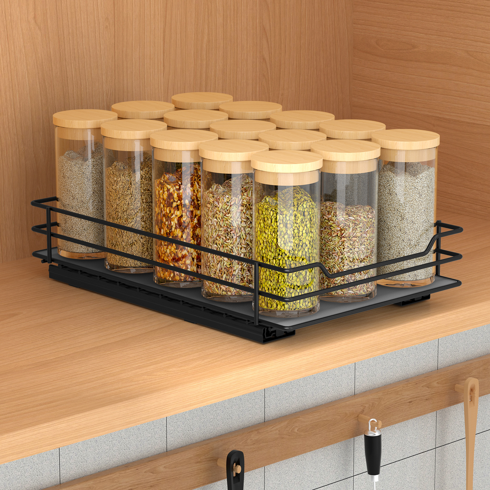 Modern Stainless Steel Slide Out Seasoning Pull Out Spice Rack Organizer Duty-Free for Home Kitchen Cabinets Storage