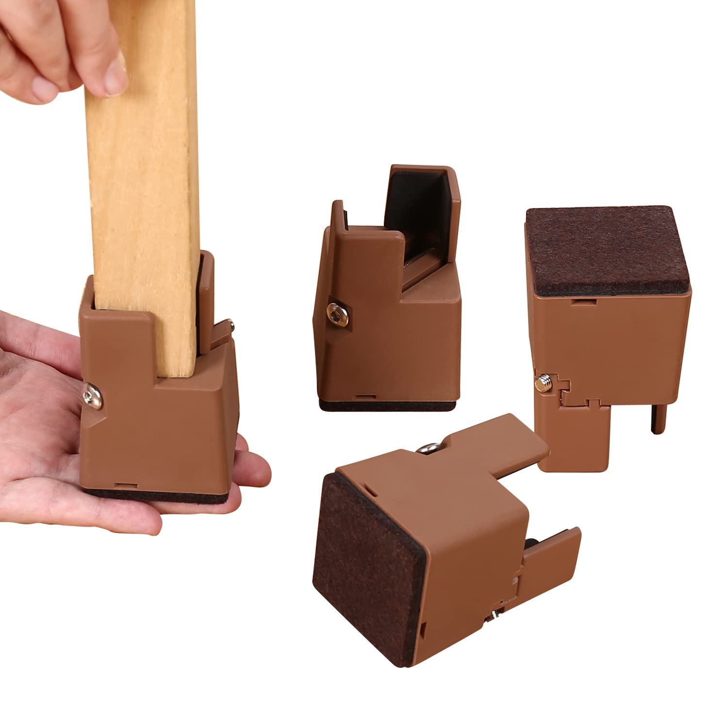4-Inch Heavy-Duty Adjustable Plastic Bed and Furniture Risers with Screw Clamp for Sofa Tables and Chairs for Square Pads