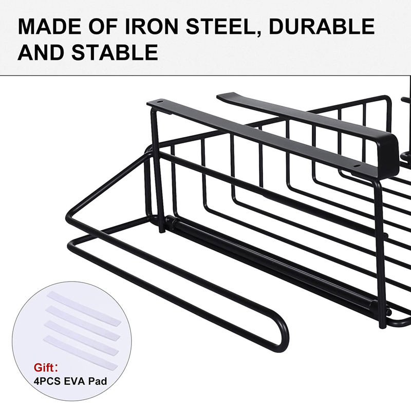 2 Pack Metal Wire Under Cabinet Organizer With Paper Holder Plastic Wraps Shelf, Hanging Storage Baskets for Kitchen