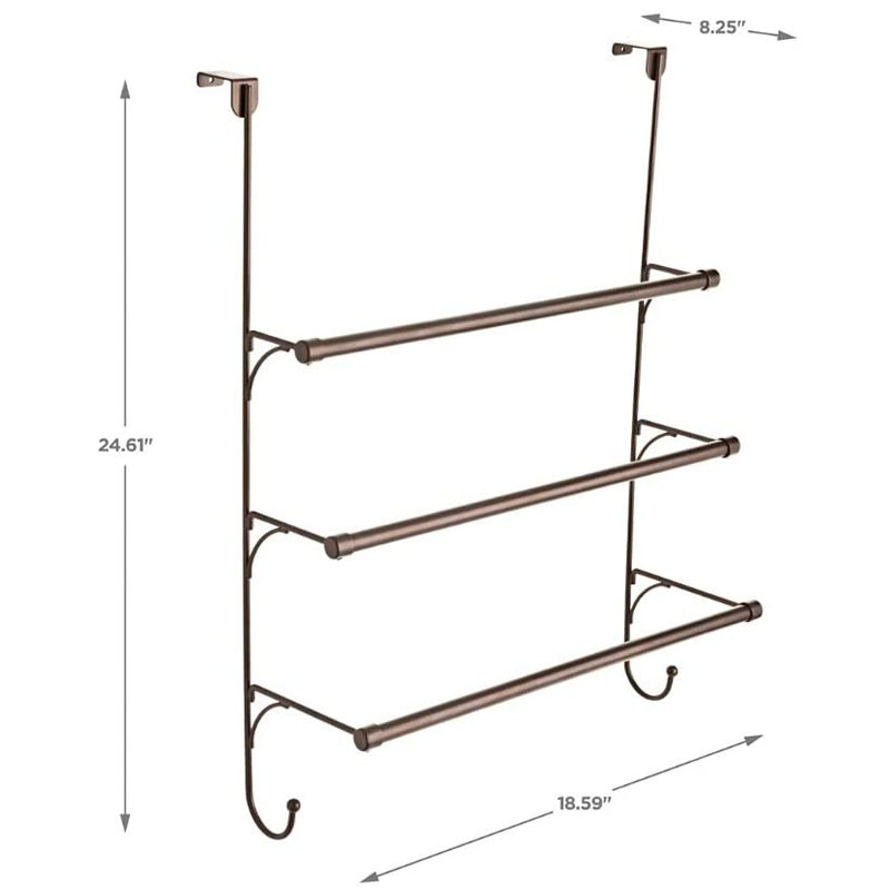 Over-The-Door 3 Tier Bathroom Towel Bar Rack with Hooks Bathroom Towel Organizer Holder Metal Towel Rail