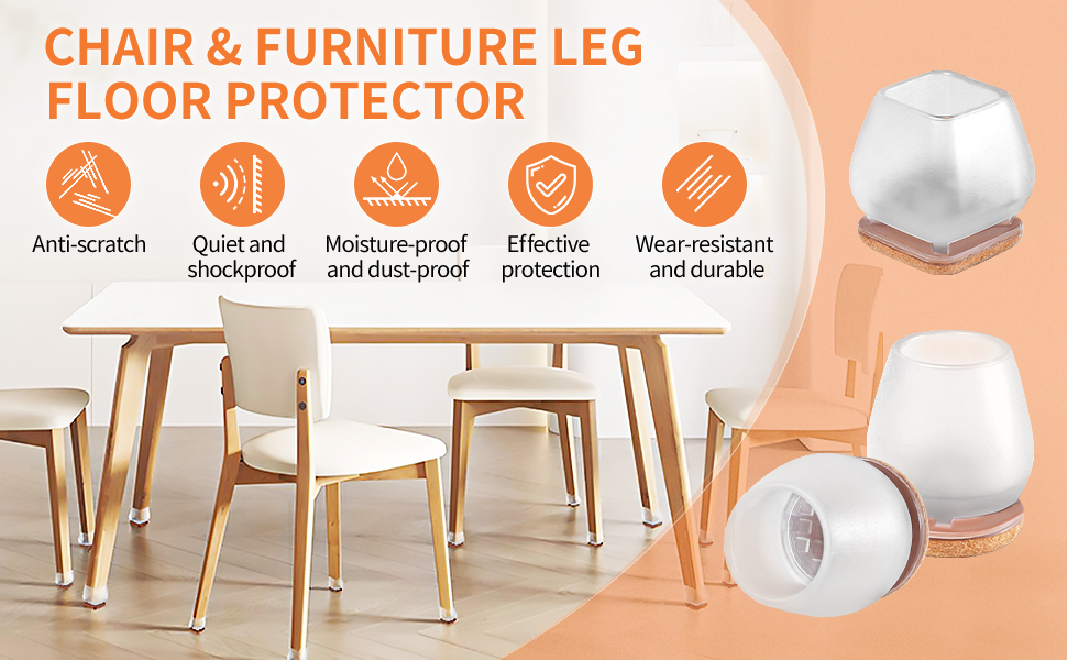 Square Transparency Elastic Silicone Chair Leg Floor Protector Furniture Pads with Protection Cover for Chairs