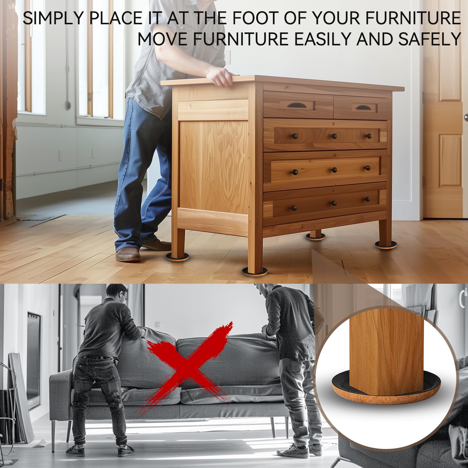 Felt Furniture Sliders for Hardwood Floors - Furniture Slider with Unique Design - Heavy-Duty Furniture Movers for Hard Surfaces