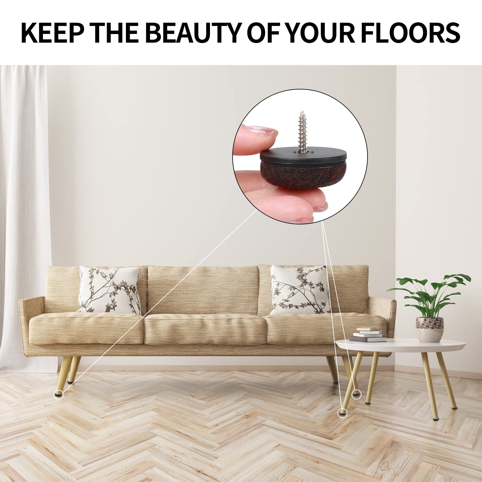 Square Furniture Glides Nail-On Slider for Hardwood Dining Wooden Furniture PTFE Chair Leg Floor Protectors Rubber Felt Material